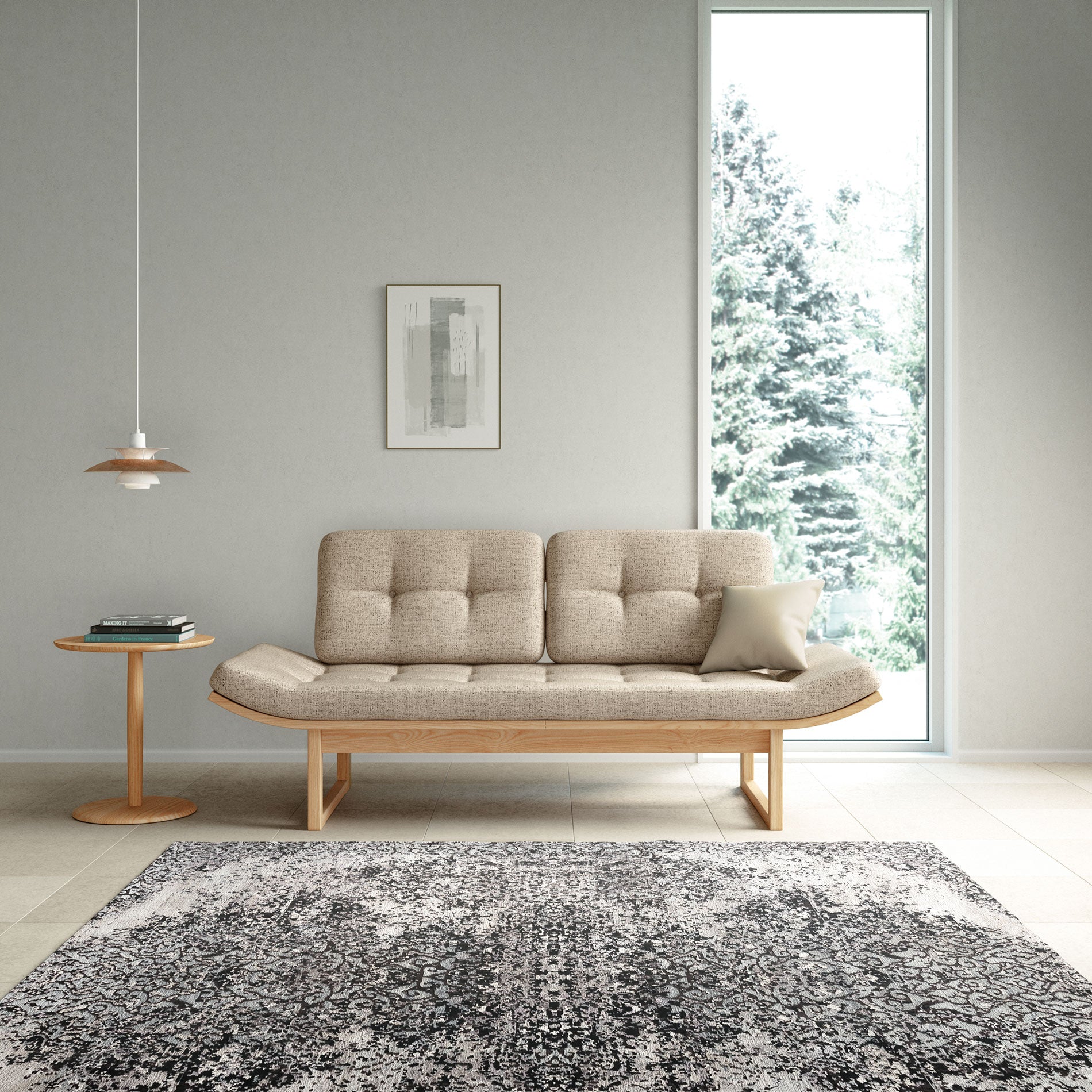 ソファーベッド 樹種・塗装:北海道タモ NF 張地:ジャン GY/F2