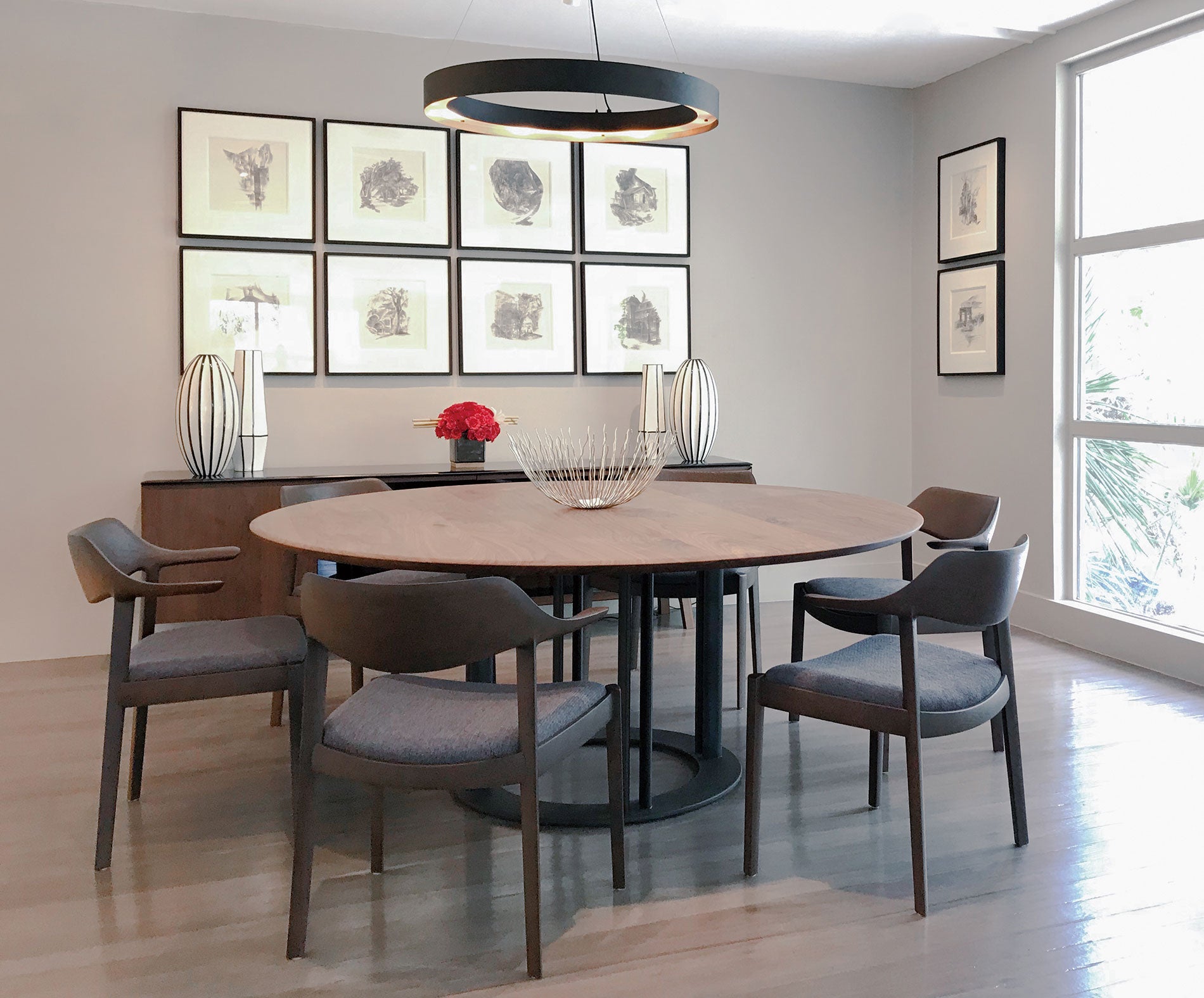 ラウンドテーブル φ180 H 樹種・塗装:ウォルナット OFN 脚:サテングレー(S-GY)