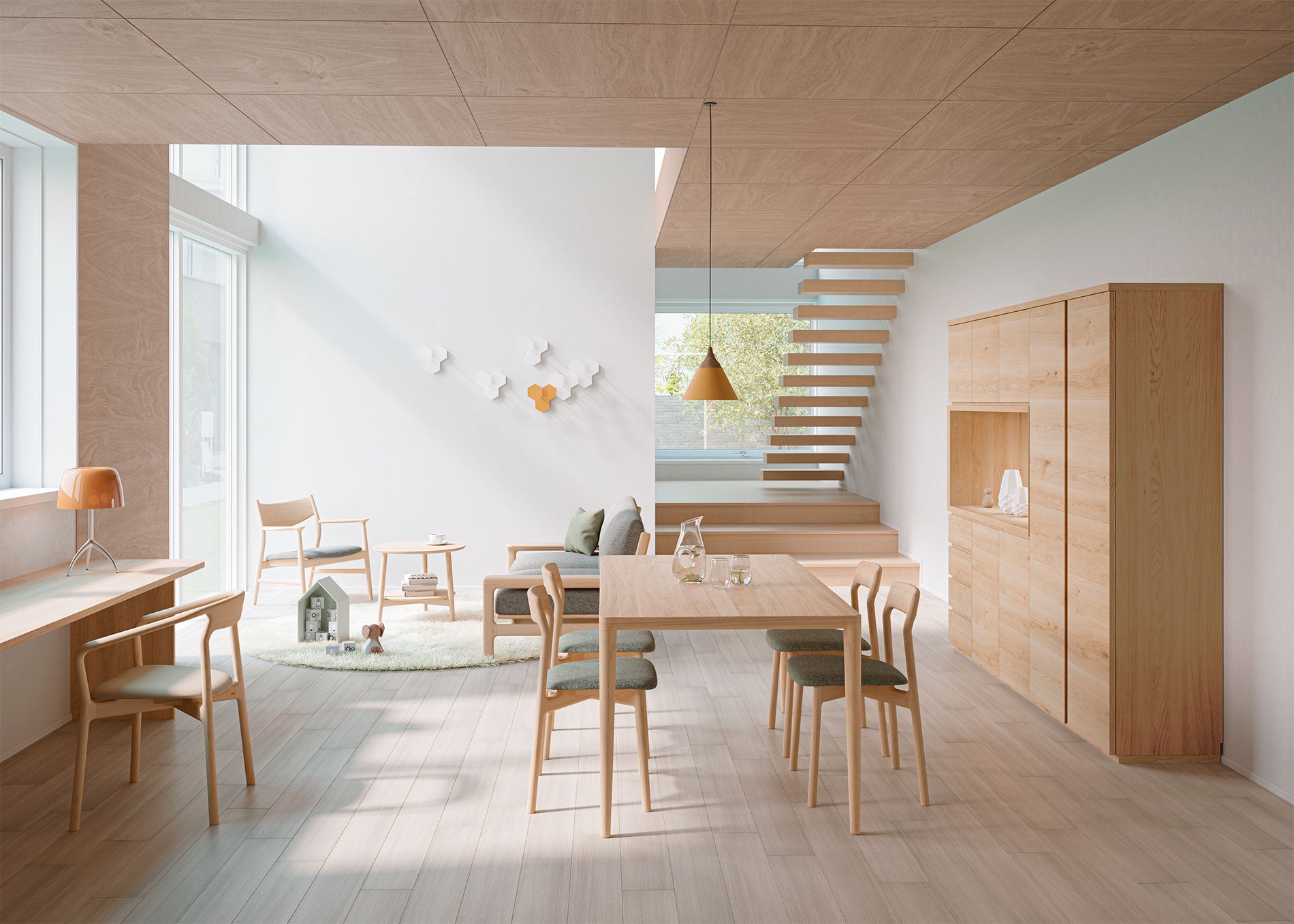 樹種・塗装：北海道ナラWNF　張地：ブレンド LGY/F2