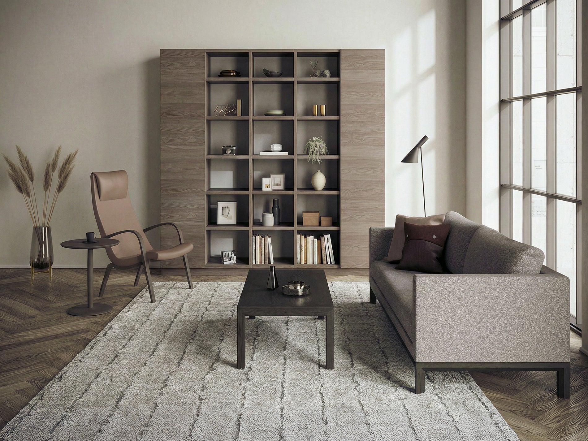 クァイエット リビング(21) 2.5Pソファー　樹種・塗装：北海道タモ DGY　張地：ビロ GY/F4