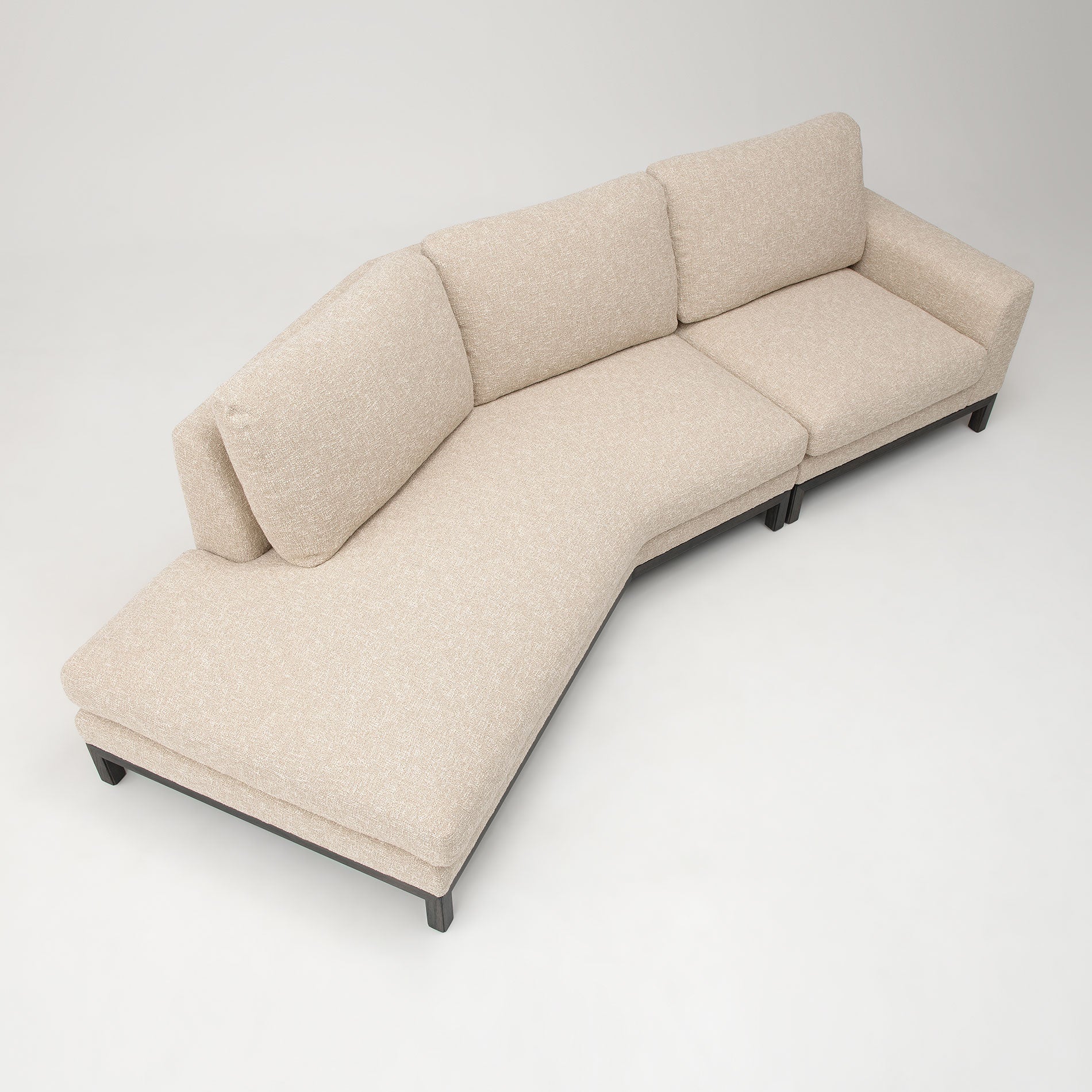 アームレスアングルソファー L, ワンアーム 90 L　樹種・塗装：北海道ニレ 消炭　張地：ゼロ LBE/F5